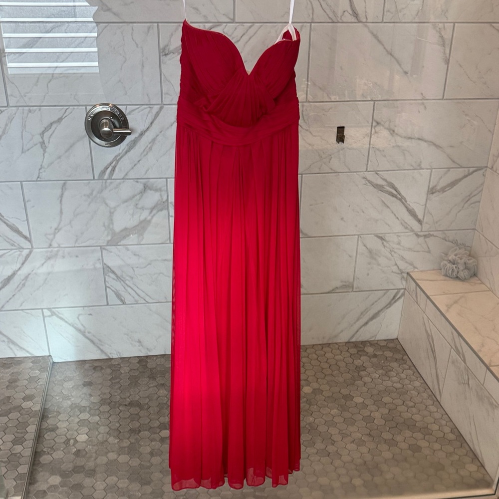 Betsy and Adam Strapless Red Gown